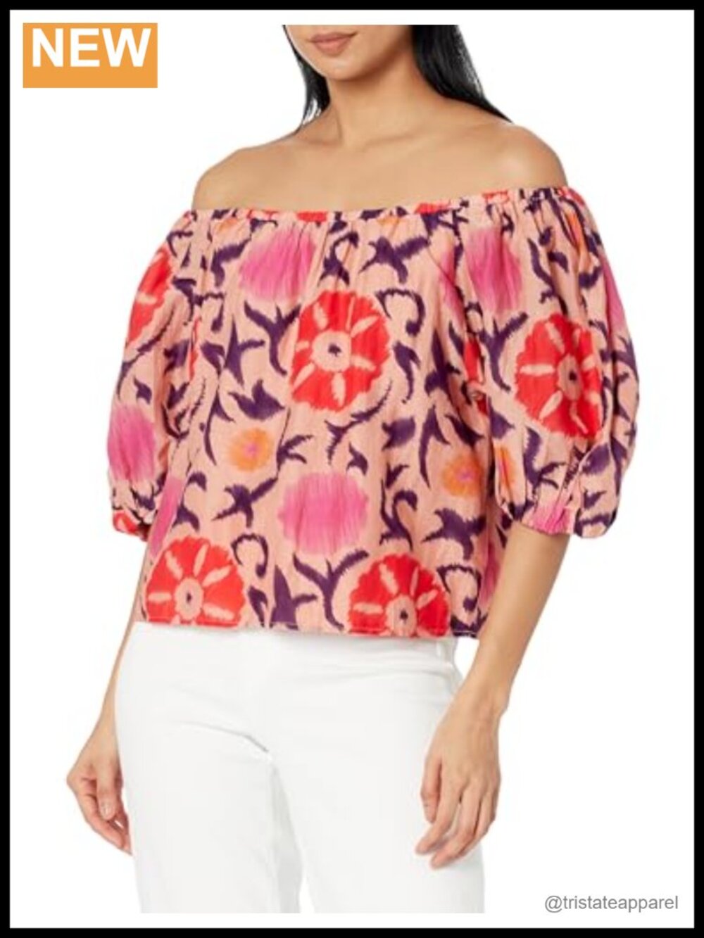 Silk Cotton Voile Floral Off Shoulder Blouson Top